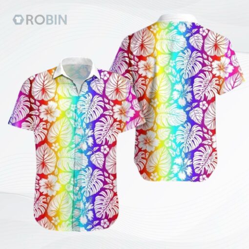 Pride LGBT Hawaiian, LGBT Leaves Watercolor Nice Ornamental Hawaiian Shirt