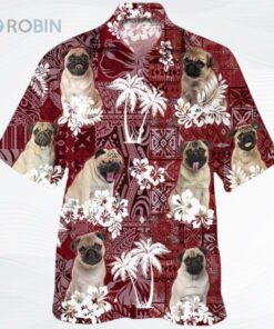 Pug Hawaiian Shirt, Dog Hawaii Shirt Red Tribal Pattern