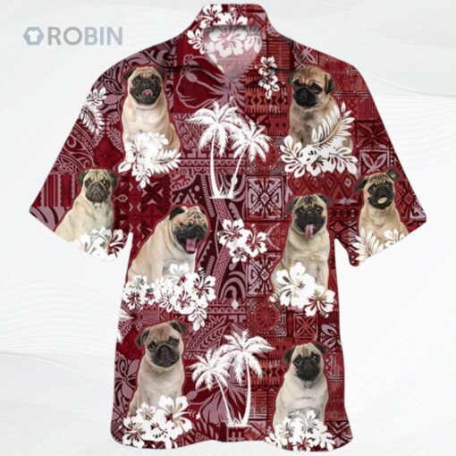 Pug Hawaiian Shirt, Dog Hawaii Shirt Red Tribal Pattern