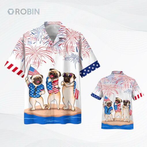 Pug Hawaiian Shirts   Independence Day Is Coming, Happy 4th Of July American Pug Hawaii Shirt, Aloha Dog Shirt