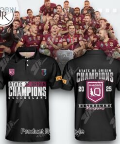 Queensland Maroons State Of Origin Champions 2025 Limited Edition Polo Shirt   Black