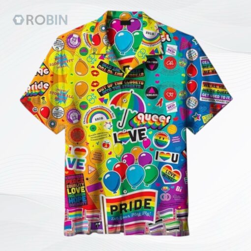 Queer Hawaiian 3D Shirt, Genderqueer Pride Hawaiian Shirts, Pride Balloon Is Coming Hawaiian Shirt