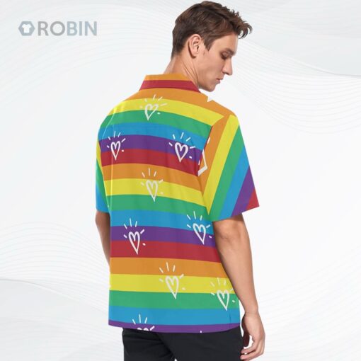 Rainbow Lgbt Striped Flag Men’s Hawaiian Shirt Short Sleeves Button Down Aloha Shirts Beach