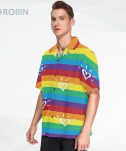 Rainbow Lgbt Striped Flag Men’s Hawaiian Shirt Short Sleeves Button Down Aloha Shirts Beach Rainbow Lgbt Striped Flag Men’s Hawaiian Shirt Short Sleeves Button Down Aloha Shirts Beach