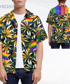 Rainbow Pineapples Tropical Leaves Custom Name Men Hawaiian Shirt For Lgbt Community Rainbow Pineapples Tropical Leaves Custom Name Men Hawaiian Shirt For Lgbt Community