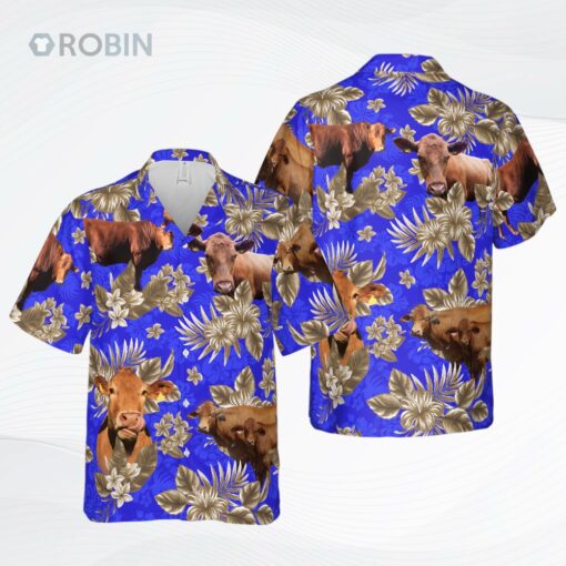 Red Angus Cattle Lovers Aloha Pattern All Over Printed 3D Hawaiian Shirt
