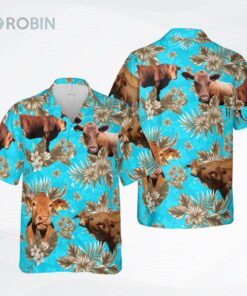 Red Angus Cattle Lovers Aloha Pattern All Over Printed 3D Hawaiian Shirt