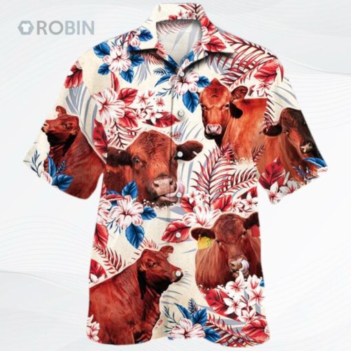 Red Angus Cattle Lovers American Flag Hawaiian Shirt