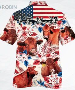 Red Angus Cattle Lovers American Flag Hawaiian Shirt