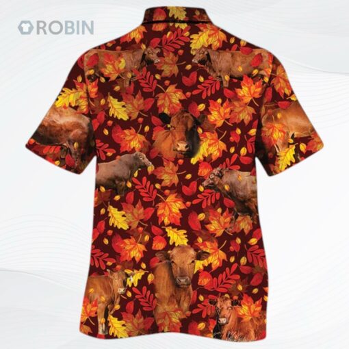 Red Angus Cattle Lovers Autumn Red Leaves Hawaiian Shirt