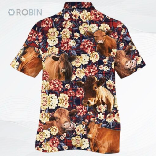 Red Angus Cattle Lovers Red Plaid Pattern Hawaiian Shirt