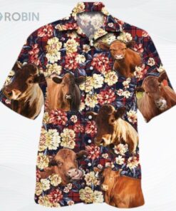 Red Angus Cattle Lovers Red Plaid Pattern Hawaiian Shirt