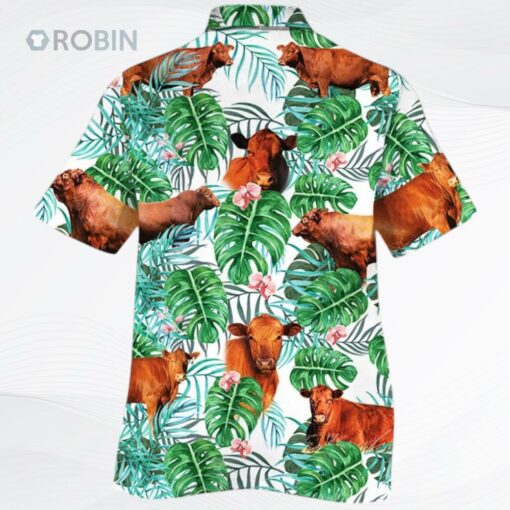 Red Angus Cattle Lovers Tropical Plant Hawaiian Shirt
