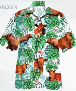 Red Angus Cattle Lovers Tropical Plant Hawaiian Shirt