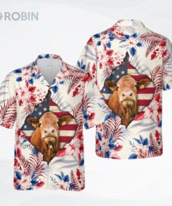 Red Angus Face Hibiscus Flower All Over Printed 3D Hawaiian Shirt