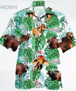 Red Brahman Cattle Lover Tropical Plants Hawaiian Shirts For Cow Lovers, Bull Cow 3D Hawaii Shirts Red Brahman Cattle Lover Tropical Plants Hawaiian Shirts For Cow Lovers, Bull Cow 3D Hawaii Shirts