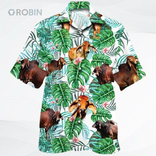 Red Brahman Cattle Lover Tropical Plants Hawaiian Shirts For Cow Lovers, Bull Cow 3D Hawaii Shirts