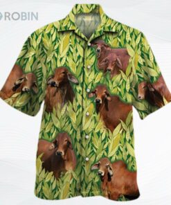 Red Brahman Cattle Lovers Corn Pattern Hawaiian Shirt