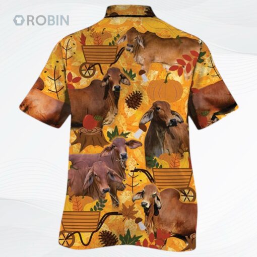 Red Brahman Cattle Lovers Orange Nature Autumn Hawaiian Shirt