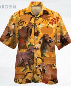 Red Brahman Cattle Lovers Orange Nature Autumn Hawaiian Shirt