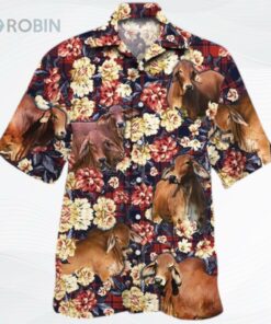 Red Brahman Cattle Lovers Red Plaid Pattern Hawaiian Shirt