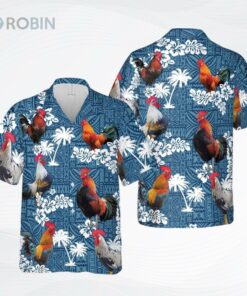 Rooster Blue Tribal All Over Printed 3D Hawaiian Shirt Rooster Blue Tribal All Over Printed 3D Hawaiian Shirt