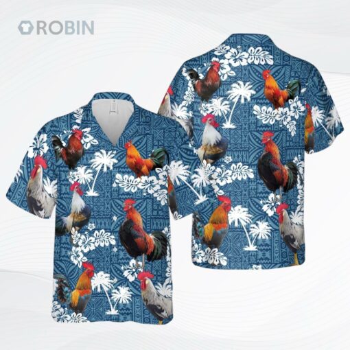 Rooster Blue Tribal All Over Printed 3D Hawaiian Shirt