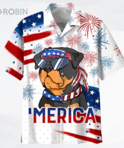 Rottweiler New Hawaiian Shirts For Independence Day, Funny Cute Dog Hawaii Beach Shirt Short Sleeve For 4th Of July