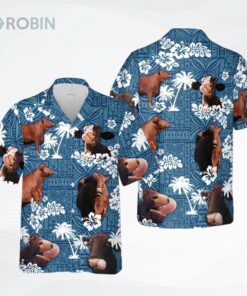 Santa Gertrudis Cattle Blue Tribal All Over Printed 3D Hawaiian Shirt