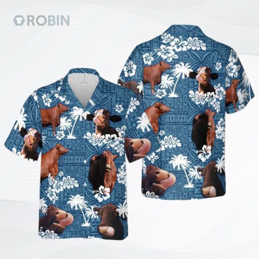 Santa Gertrudis Cattle Blue Tribal All Over Printed 3D Hawaiian Shirt