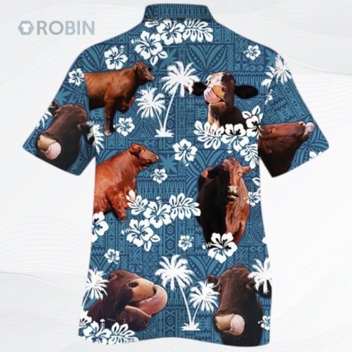 Santa Gertrudis Cattle Lovers Blue Tribal Pattern Hawaiian Shirt
