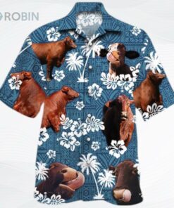 Santa Gertrudis Cattle Lovers Blue Tribal Pattern Hawaiian Shirt