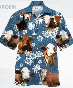 Simmental Cattle Lovers Blue Tribal Pattern Hawaiian Shirt