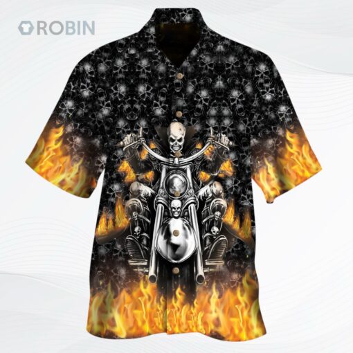 Skeleton Hawaiian Shirt Skull Skeleton Rider On Fire All Over Printed 3D Hawaiian Shirt