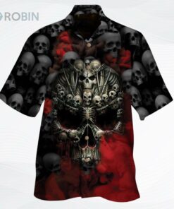 Skull Aloha Shirts Skull And Bones Red Smoke All Over Printed 3D Hawaiian Shirt