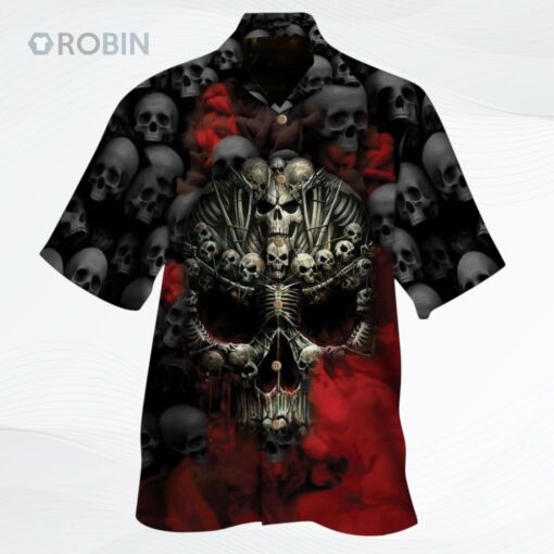 Skull Aloha Shirts Skull And Bones Red Smoke All Over Printed 3D Hawaiian Shirt