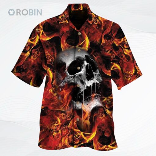 Skull Fire Hawaiian Shirt For Him Her, Men Skull Hawaii Aloha Beach Shirt