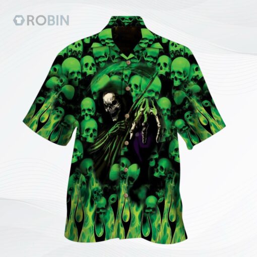 Skull Green The Death Hawaiian Shirt Short Sleeve Halloween Hawaiian Shirts