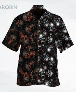 Skull Half Orange Half Blue All Over Printed 3D Hawaiian Shirt