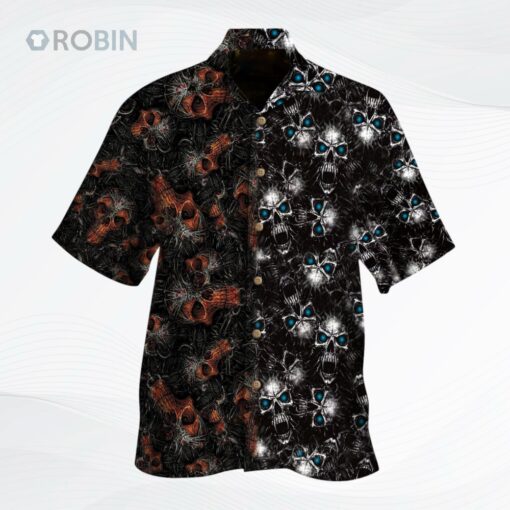 Skull Half Orange Half Blue All Over Printed 3D Hawaiian Shirt