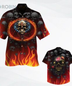 Skull Hawaiian Shirt Men Women Skull Fire And Bones All Over Printed 3D Hawaiian Shirt