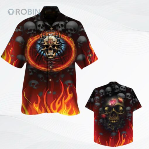 Skull Hawaiian Shirt Men Women Skull Fire And Bones All Over Printed 3D Hawaiian Shirt