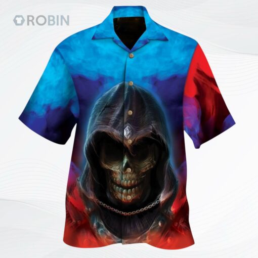 Skull Hawaiian Shirts Men Women Red Blue Smoke Skull All Over Printed 3D Hawaiian Shirt