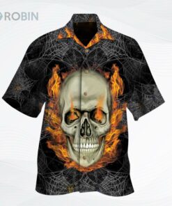 Skull On Fire Cobweb Hawaiian Shirt, Best Hawaii Shirt For Skull Lover