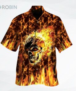 Skull On Fire Hawaiian Shirt For Him Her