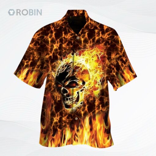 Skull On Fire Hawaiian Shirt For Him Her