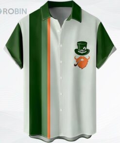 St. Patrick’s Day Button Down Shirt Short Sleeve Casual Shirt Green Shamrock Printed Aloha Shirts Tops