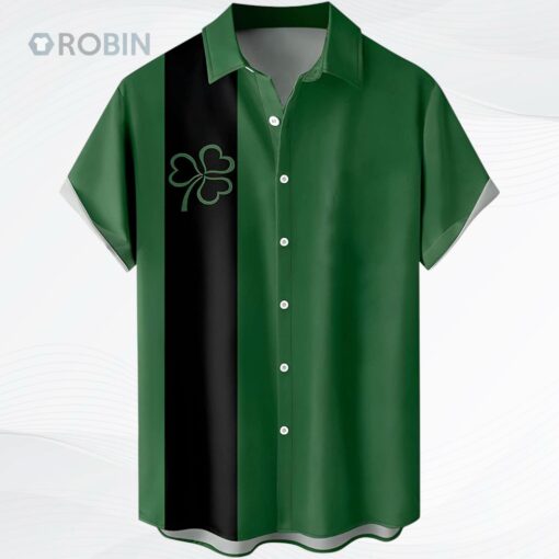 St. Patrick’s Day Button Down Shirt Short Sleeve Casual Shirt Green Shamrock Printed Irish Shirt