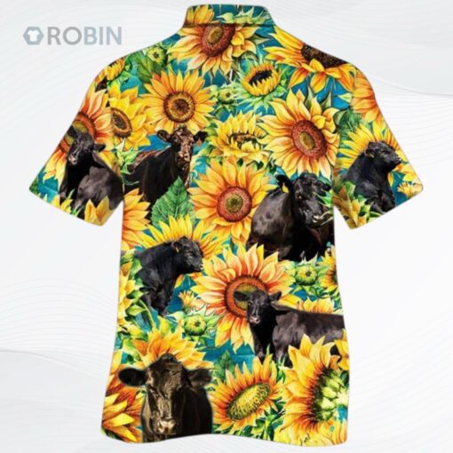 Sunflower Black Angus Cattle Hawaiian Shirt