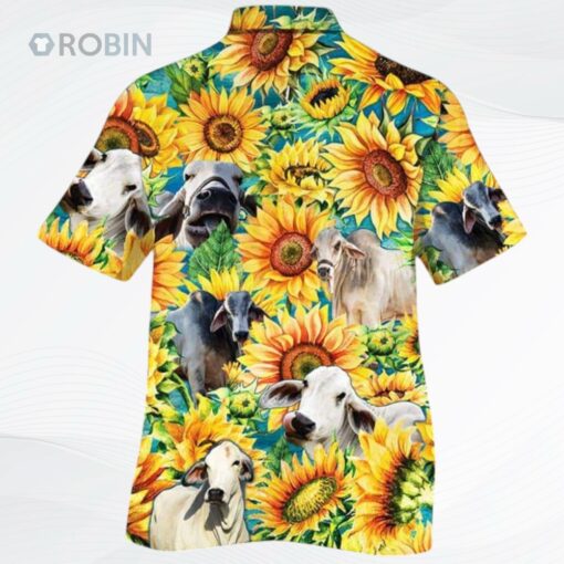 Sunflower Brahman Cattle Hawaiian Shirt